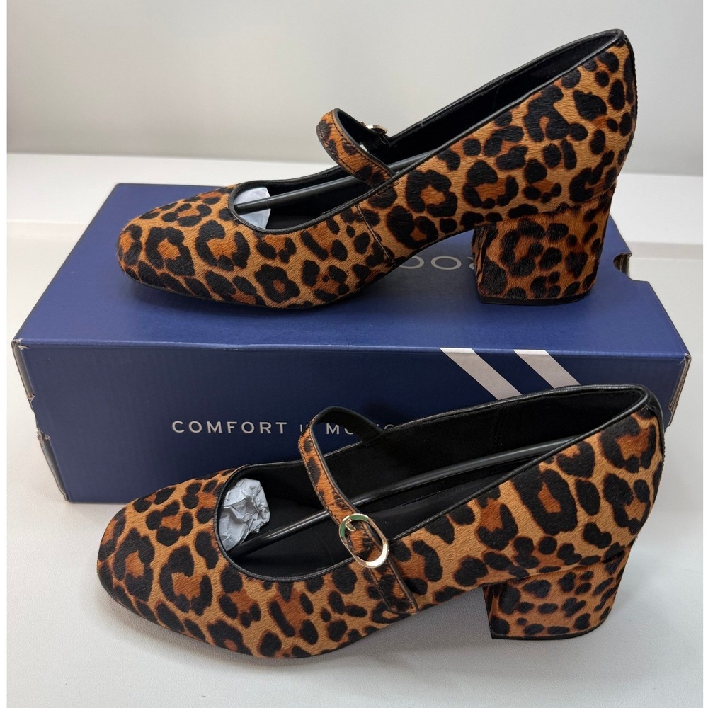 Rockport Total Motion‎ Xenaly Leopard Calf Hair Mary Jane Block Heel Shoes 7 New